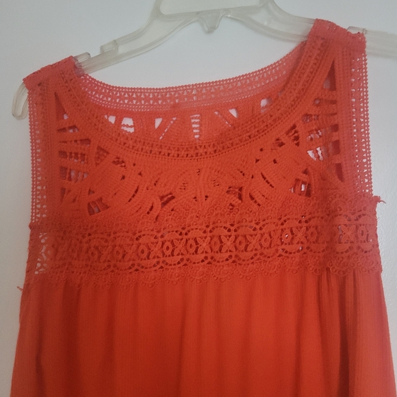 TORRID Texture Jersey Crochet LaceYoke Swing Tank Mandarin Red Plus Size 2 - Picture 9 of 10